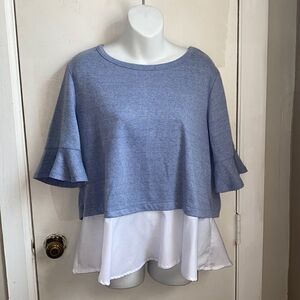 JANE AND DELANCEY Ruffle Contrast Sweater-L